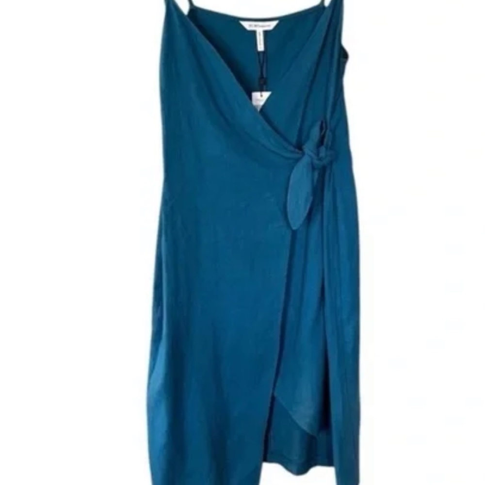 BCBGeneration Blue Wrap Linen Summer Spaghetti Dress XXS